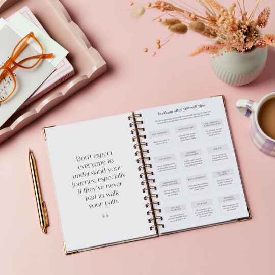 martha brook personalised ivf journal on a pink background